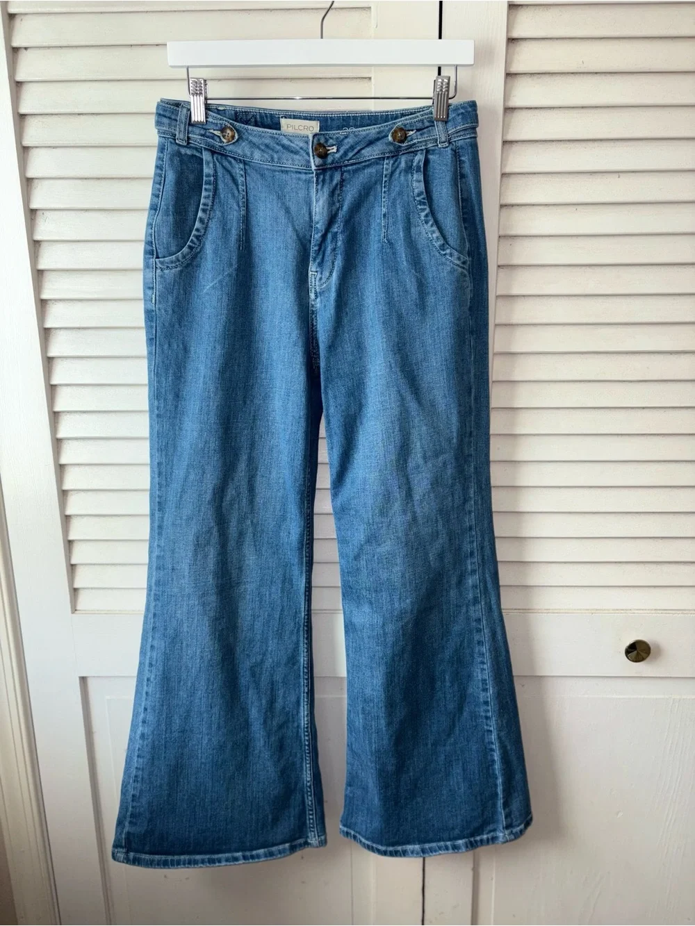Pilcro Anthropologie Flare Jeans Size 28 High Rise Retro Patch Pocket Denim